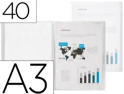 Protege-documents liderpapel polypropylene couverture flexible 40 pochettes fixes a3 coloris transparent