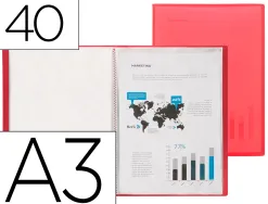 Protege-documents liderpapel 40 pochettes pp din a3 coloris rouge translucide