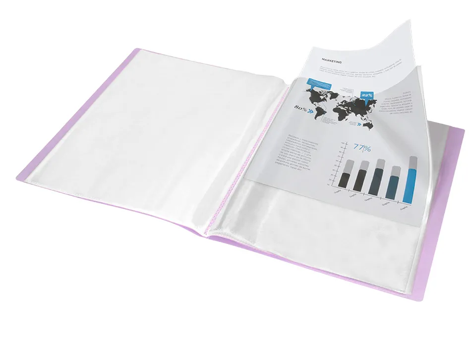 Protege-documents liderpapel polypropylene couverture flexible 20 pochettes fixes a4 210x297mm lavande opaque