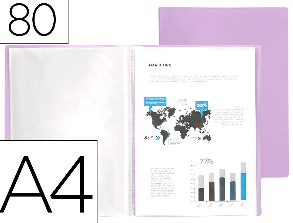 Protege-documents liderpapel polypropylene couverture flexible 80 pochettes fixes a4 220x297mm lavande opaque