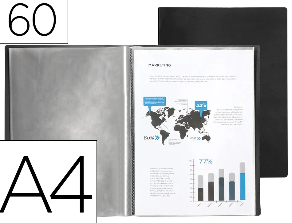 Protege-documents liderpapel polypropylene couverture flexible 60 pochettes fixes a4 220x297mm noir opaque