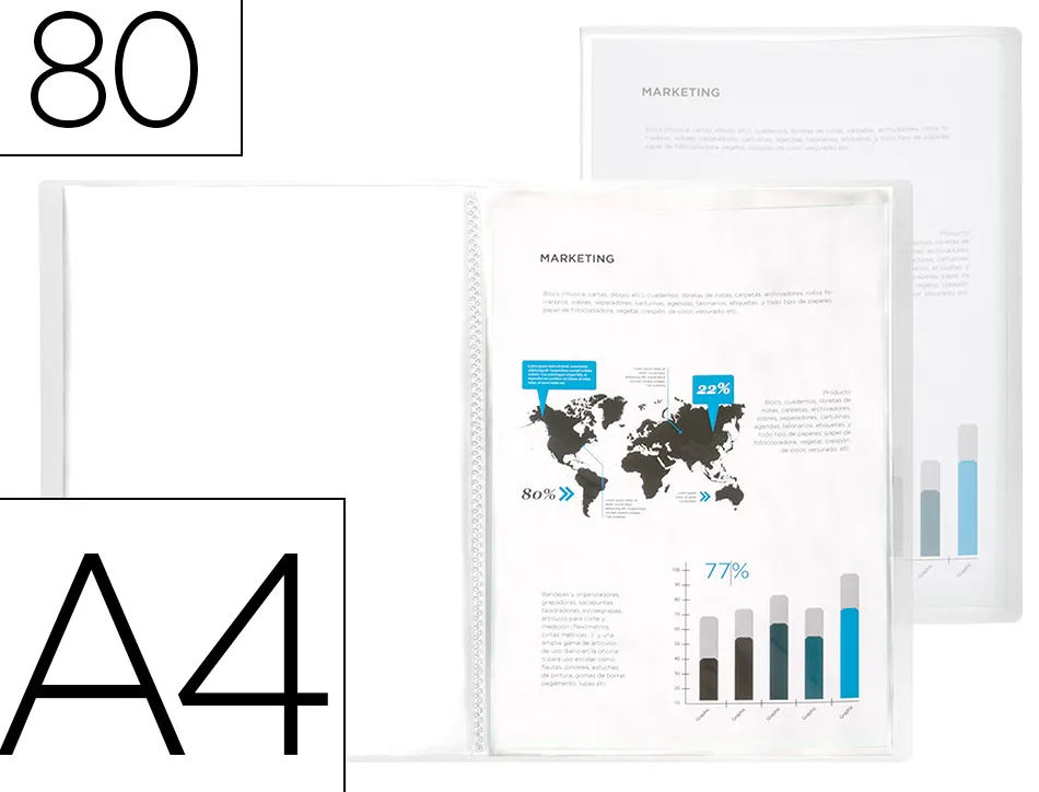 Protege-documents liderpapel polypropylene couverture flexible 80 pochettes fixes a4 220x297mm transparent