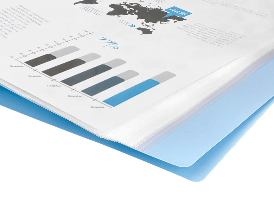Protege-documents liderpapel polypropylene couverture flexible 30 pochettes fixes a4 220x297mm bleu ciel opaque
