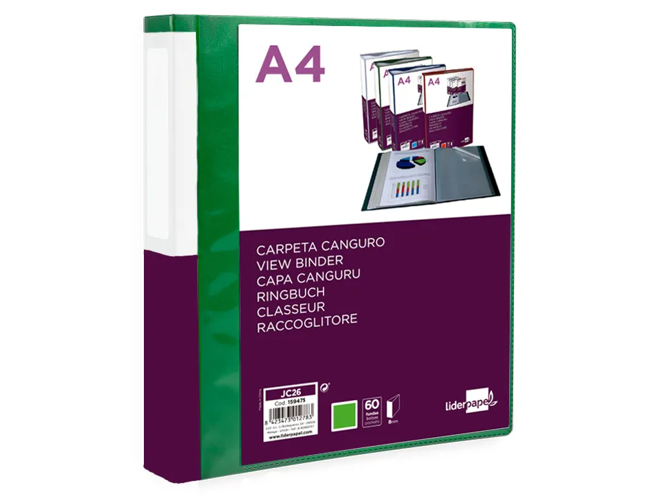 Protege-documents liderpapel personnalisable kangourou polypropylene 60 pochettes fixes a4 coloris vert
