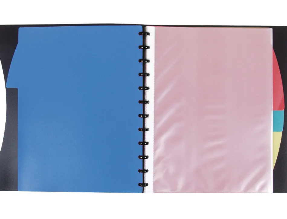 Protege-documents liderpapel personnalisable kangourou 40 pochettes amovibles 5 intercalaires a4 coloris noir