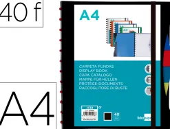 Protege-documents liderpapel personnalisable kangourou 40 pochettes amovibles 5 intercalaires a4 coloris noir