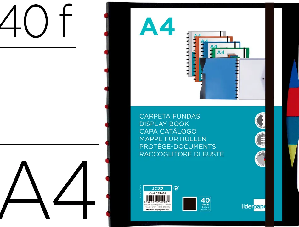 Protege-documents liderpapel personnalisable kangourou 40 pochettes amovibles 5 intercalaires a4 coloris noir