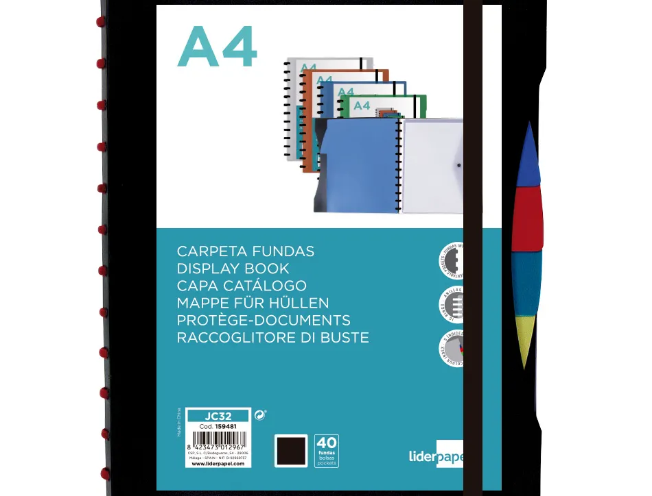 Protege-documents liderpapel personnalisable kangourou 40 pochettes amovibles 5 intercalaires a4 coloris noir