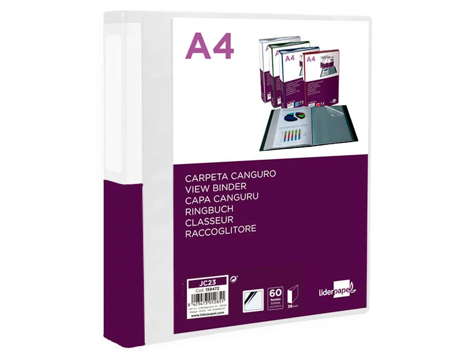 Protege-documents liderpapel personnalisable kangourou polypropylene 60 pochettes fixes a4 coloris transparent
