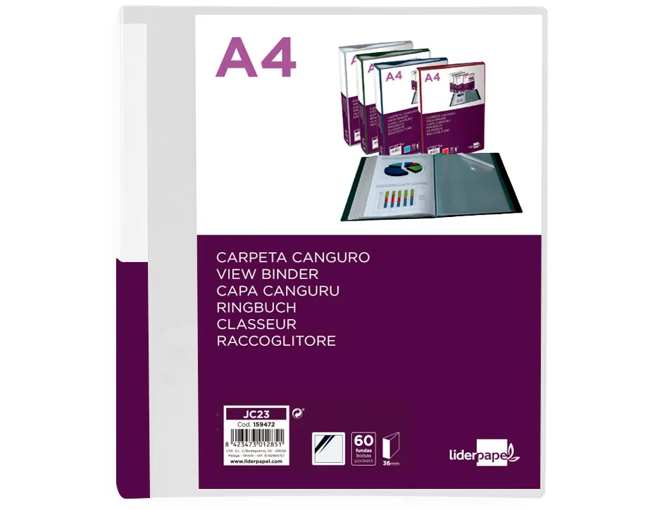 Protege-documents liderpapel personnalisable kangourou polypropylene 60 pochettes fixes a4 coloris transparent