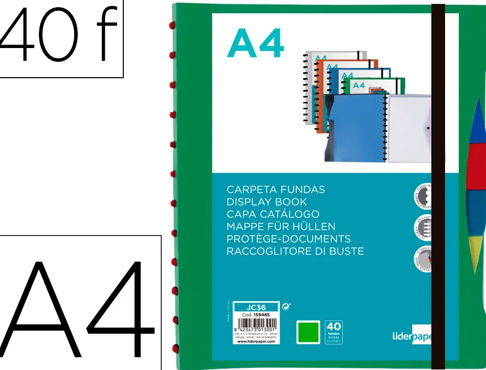 Protege-documents liderpapel personnalisable kangourou 40 pochettes amovibles 5 intercalaires a4 vert