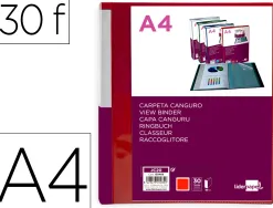 Protege-documents liderpapel personnalisable kangourou polypropylene 30 pochettes fixes a4 coloris rouge