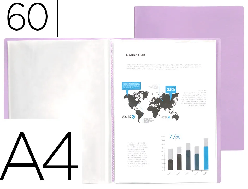 Protege-documents liderpapel polypropylene couverture flexible 60 pochettes fixes a4 220x297mm lavande opaque