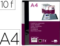 Protege-documents liderpapel personnalisable kangourou polypropylene 10 pochettes fixes a4 coloris noir opaque