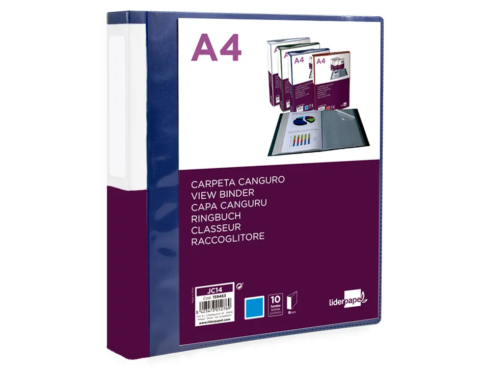 Protege-documents liderpapel personnalisable kangourou polypropylene 10 pochettes fixes a4 coloris bleu