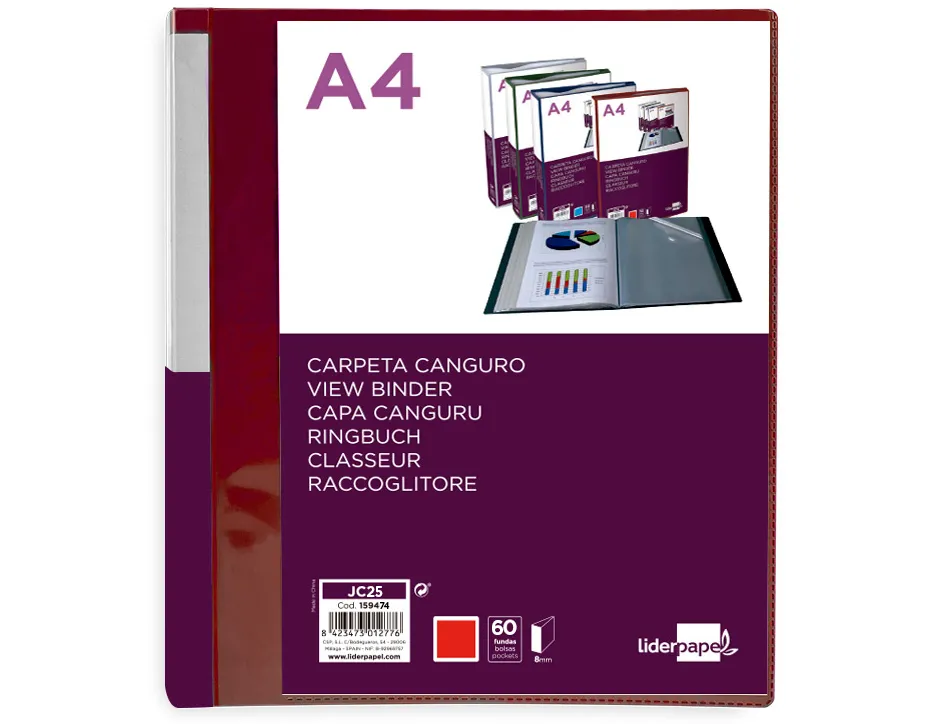 Protege-documents liderpapel personnalisable kangourou polypropylene 60 pochettes fixes a4 coloris rouge