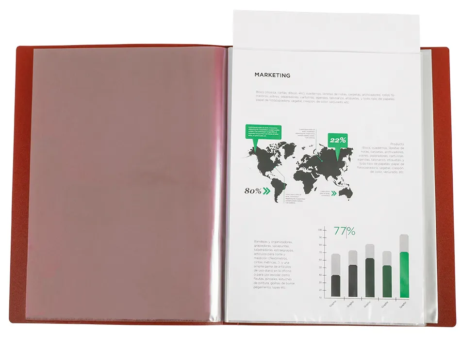 Protege-documents liderpapel personnalisable kangourou polypropylene 60 pochettes fixes a4 coloris rouge