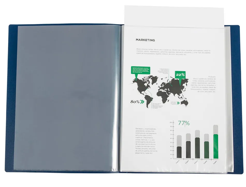 Protege-documents liderpapel personnalisable kangourou polypropylene 60 pochettes fixes a4 coloris bleu
