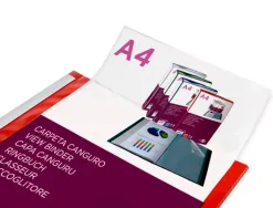 Protege-documents liderpapel personnalisable kangourou polypropylene 80 pochettes fixes a4 coloris rouge translucide