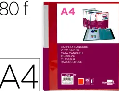 Protege-documents liderpapel personnalisable kangourou polypropylene 80 pochettes fixes a4 coloris rouge translucide