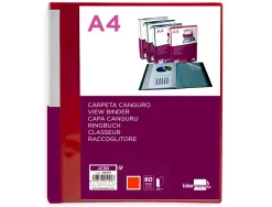 Protege-documents liderpapel personnalisable kangourou polypropylene 80 pochettes fixes a4 coloris rouge translucide