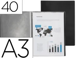 Protege-documents liderpapel polypropylene couverture flexible 40 pochettes fixes a3 coloris noir opaque