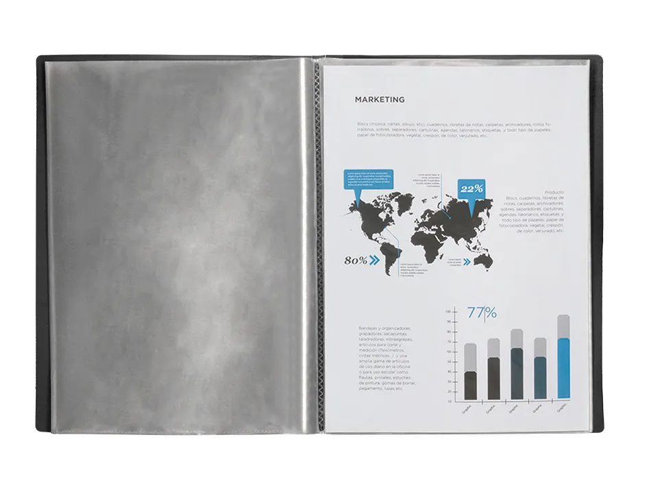 Protege-documents liderpapel polypropylene couverture flexible 40 pochettes fixes a3 coloris noir opaque