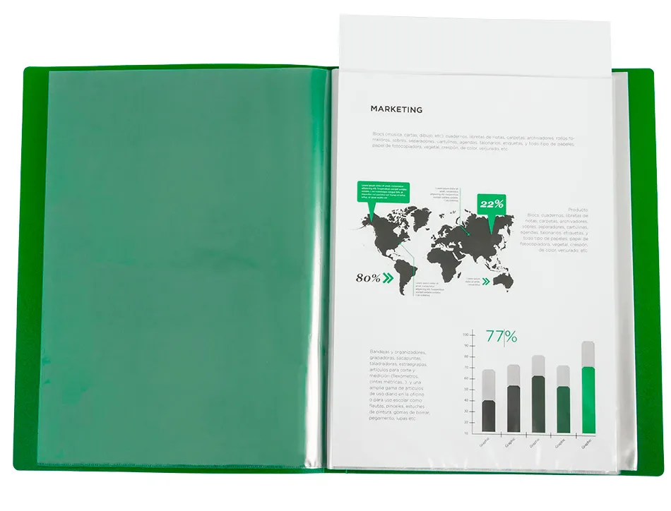 Protege-documents liderpapel personnalisable kangourou polypropylene 80 pochettes fixes a4 coloris vert