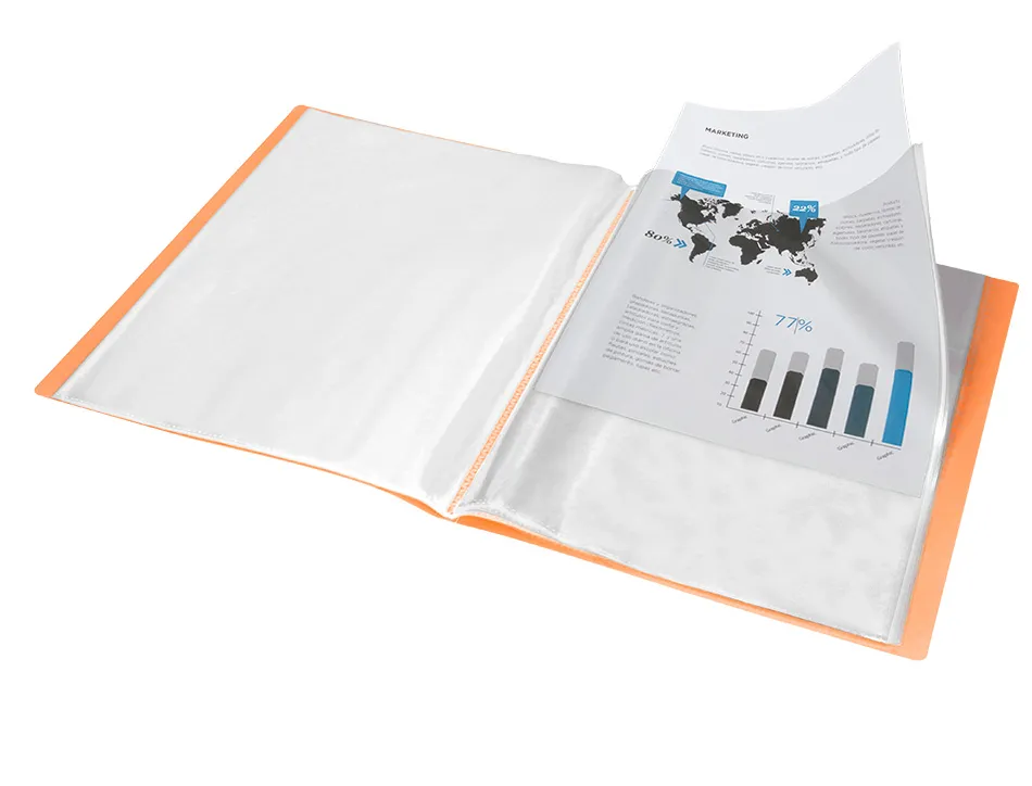 Protege-documents liderpapel polypropylene couverture flexible 20 pochettes fixes a4 210x297mm orange fluo