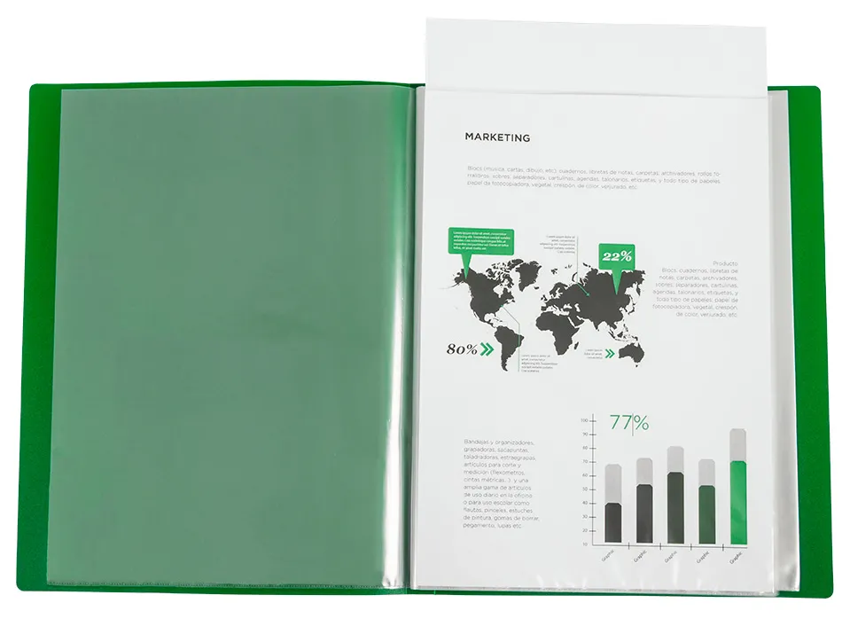 Protege-documents liderpapel personnalisable kangourou polypropylene 30 pochettes fixes a4 coloris vert