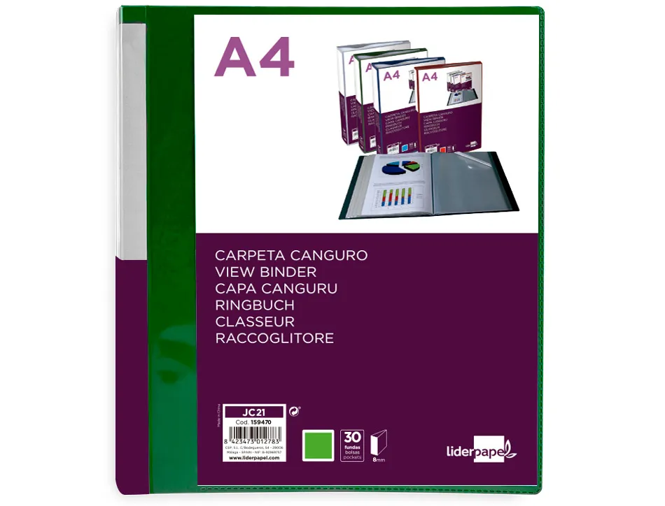 Protege-documents liderpapel personnalisable kangourou polypropylene 30 pochettes fixes a4 coloris vert