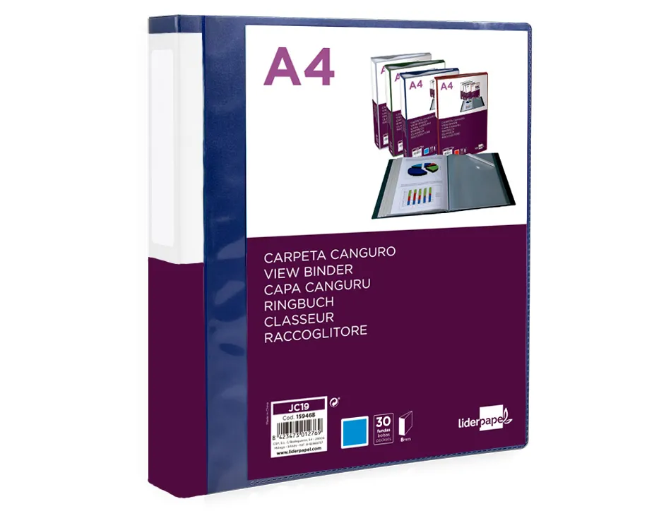Protege-documents liderpapel personnalisable kangourou polypropylene 30 pochettes fixes a4 coloris bleu