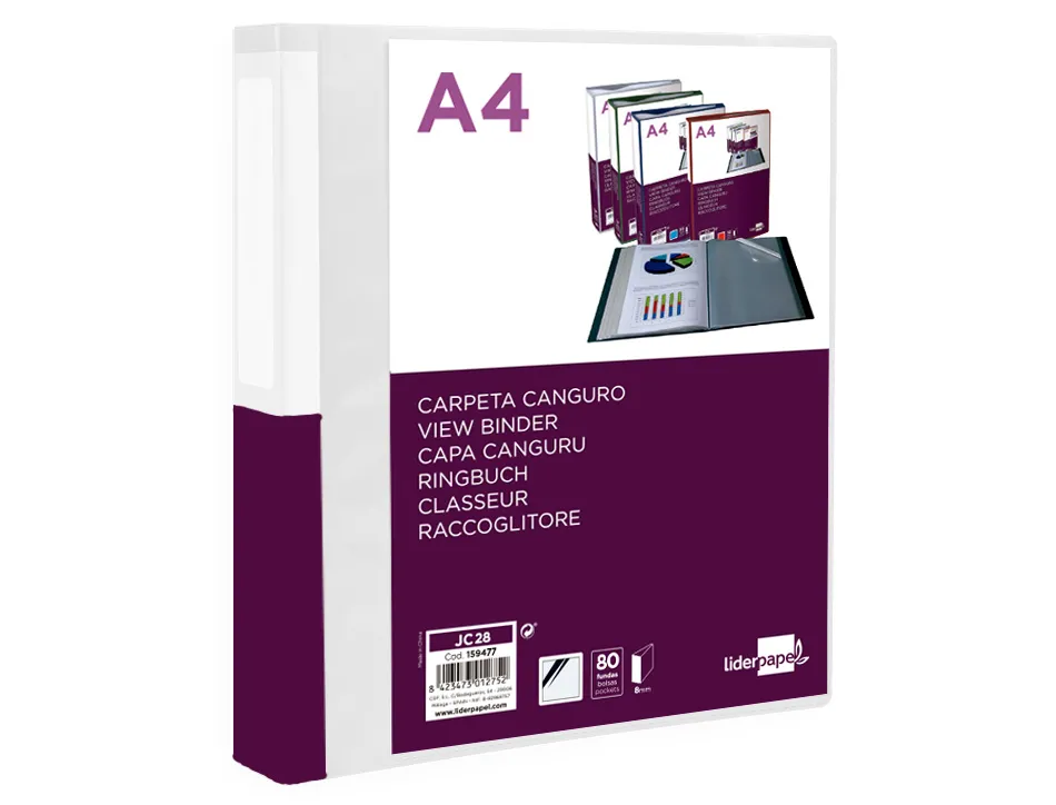 Protege-documents liderpapel personnalisable kangourou polypropylene 80 pochettes fixes a4 coloris transparent