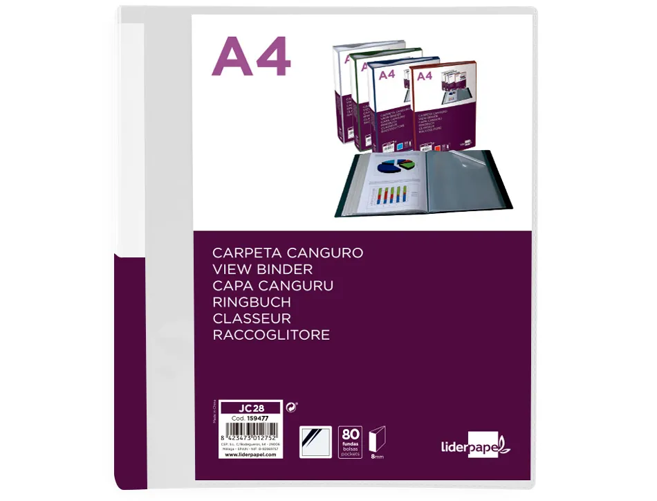 Protege-documents liderpapel personnalisable kangourou polypropylene 80 pochettes fixes a4 coloris transparent