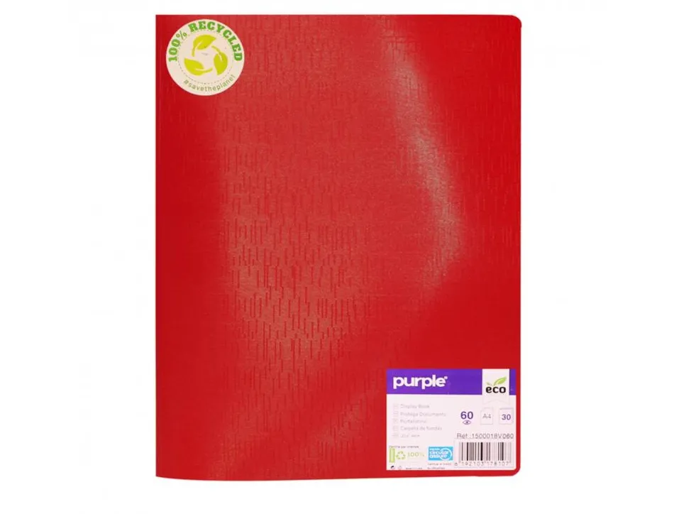 Protege-documents office plast eco green recycle 60 vues qualite pp 40 microns graine coloris rouge