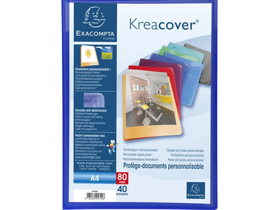 Protege-documents personnalisable exacompta kreacover polypropylene 5/10e 80 vues coloris assortis opaques