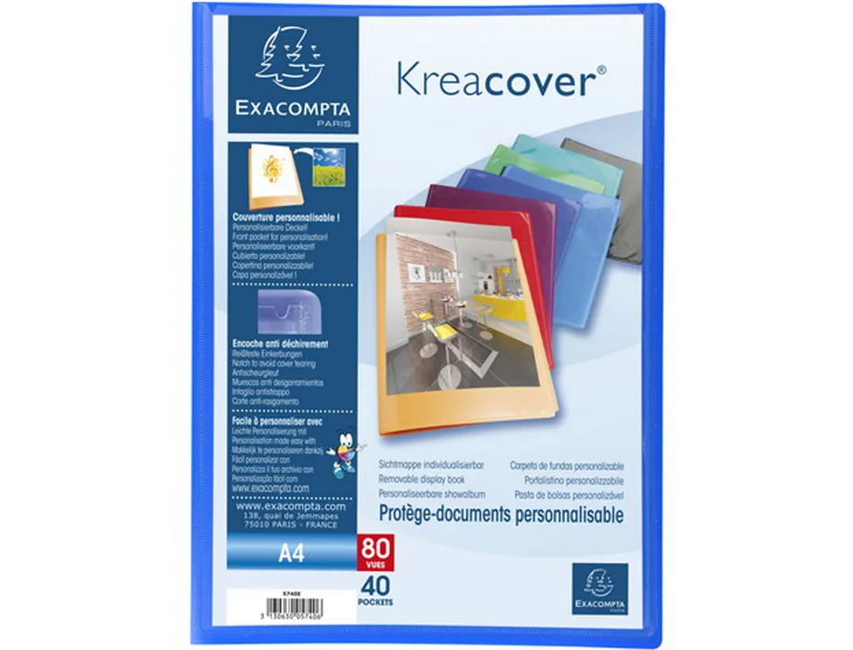 Protege-documents personnalisable exacompta kreacover polypropylene 5/10e 80 vues coloris assortis opaques