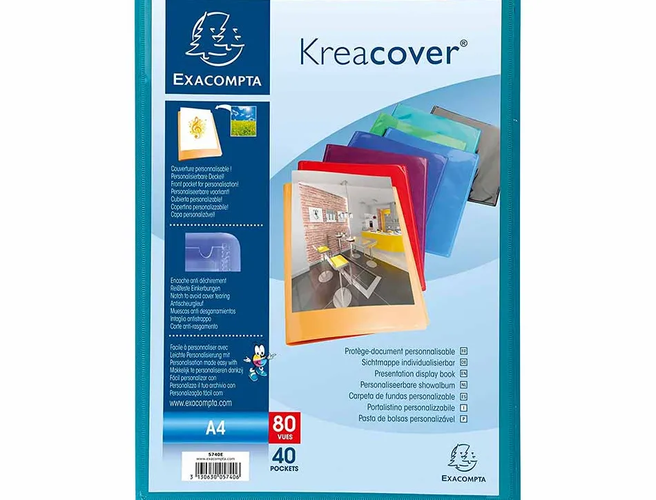 Protege-documents personnalisable exacompta kreacover polypropylene 5/10e 80 vues coloris assortis opaques