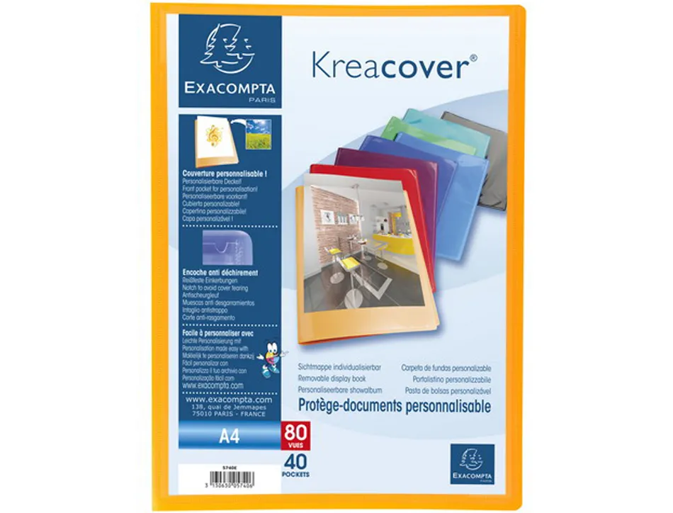 Protege-documents personnalisable exacompta kreacover polypropylene 5/10e 80 vues coloris assortis opaques