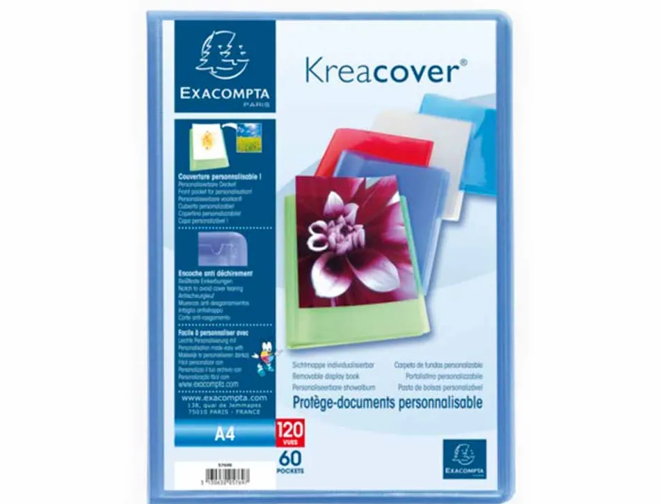 Protege-documents personnalisable exacompta polypropylene semi-rigide 24x32cm 120 vues coloris