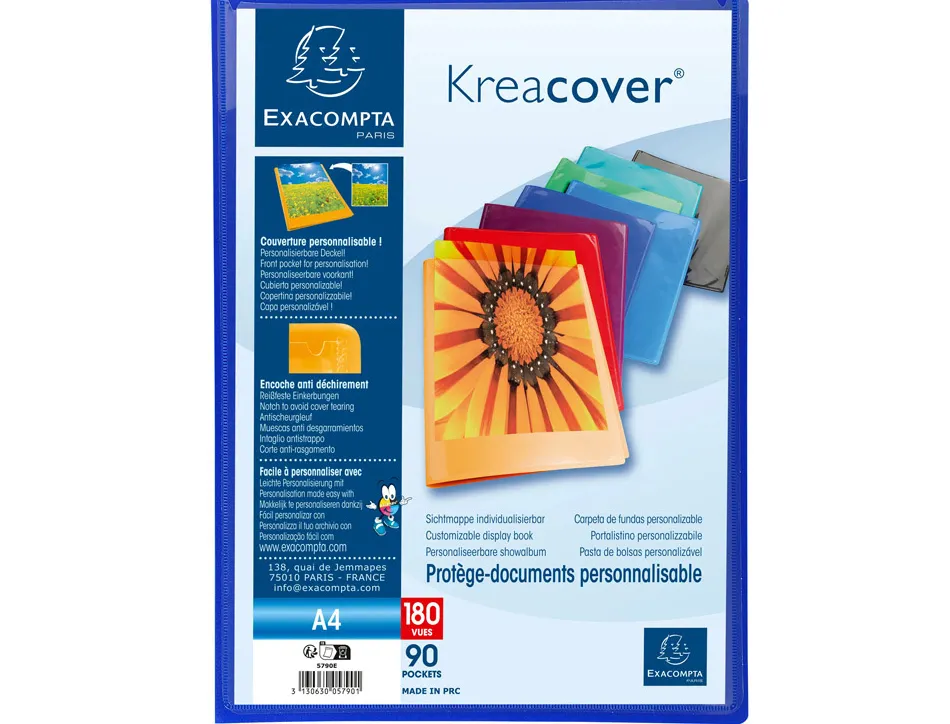 Protege-documents personnalisable exacompta kreacover polypropylene a4 180 vues coloris assortis opaques