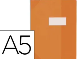 Protège-cahier elba strong line pvc cristal 15/100e rabats porte-étiquette et étiquette 170x220mm orange transparent