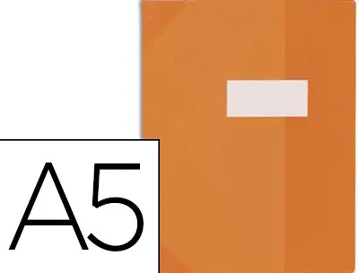 Protège-cahier elba strong line pvc cristal 15/100e rabats porte-étiquette et étiquette 170x220mm orange transparent