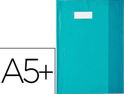 Protège-cahier elba styl'sms pvc opaque 12/100e sans phtalates porte-étiquette et étiquette 170x220mm turquoise