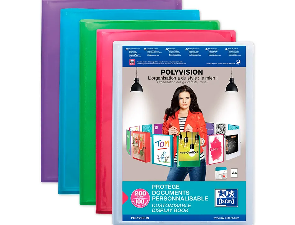 Protège-documents elba polyvision polypropylène couverture souple 100 pochettes 200 vues a4 coloris assortis translucide