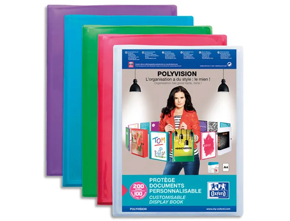 Protège-documents elba polyvision polypropylène couverture souple 100 pochettes 200 vues a4 coloris assortis translucide