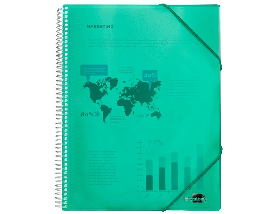 Protège-documents liderpapel polypropylène couverture rigide spirale 30 pochettes fixes a4 210x297mm coloris vert