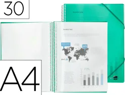 Protège-documents liderpapel polypropylène couverture rigide spirale 30 pochettes fixes a4 210x297mm coloris vert