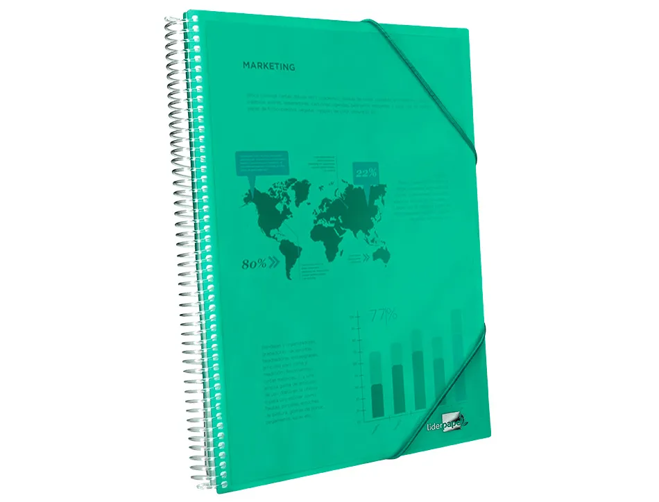 Protège-documents liderpapel polypropylène couverture rigide spirale 30 pochettes fixes a4 210x297mm coloris vert
