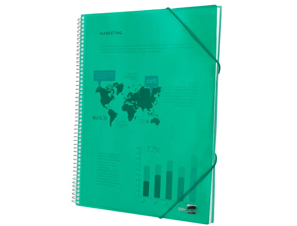 Protège-documents liderpapel polypropylène couverture rigide spirale 30 pochettes fixes a4 210x297mm coloris vert